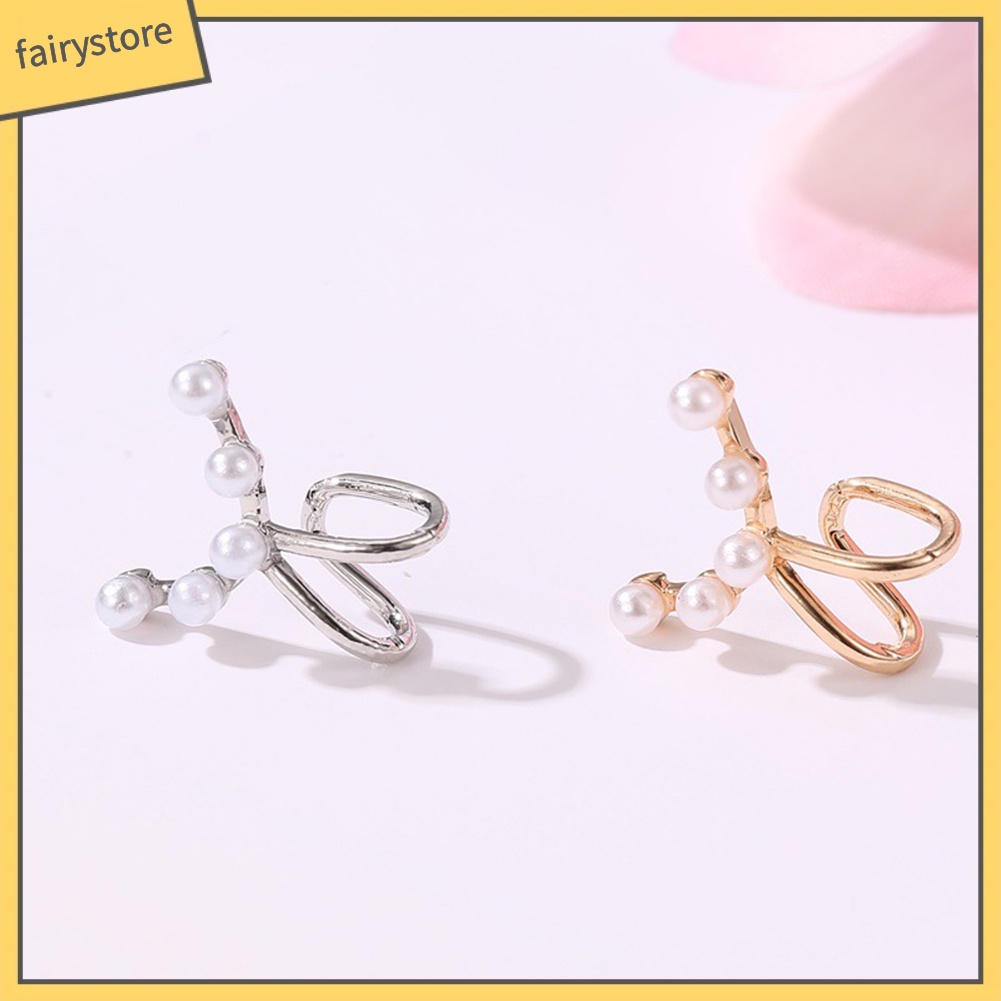 1 Khuyên Kẹp Vành Tai Đính Ngọc Trai Nhân Tạo Hình Vòng Cung Thời Trang