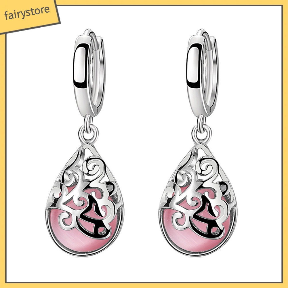 Bông Tai Hình Giọt Nước Đính Đá Opal Giả Thanh Lịch Dành Cho Nữ