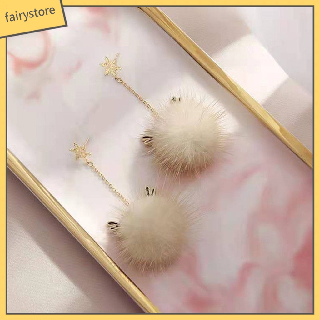 [FRO] 1 Đôi Bông Tai Thiết Kế Hình Học Dạng Tua Rua Bằng Lông Chồn Đính Sừng Hươu Cho Nữ
