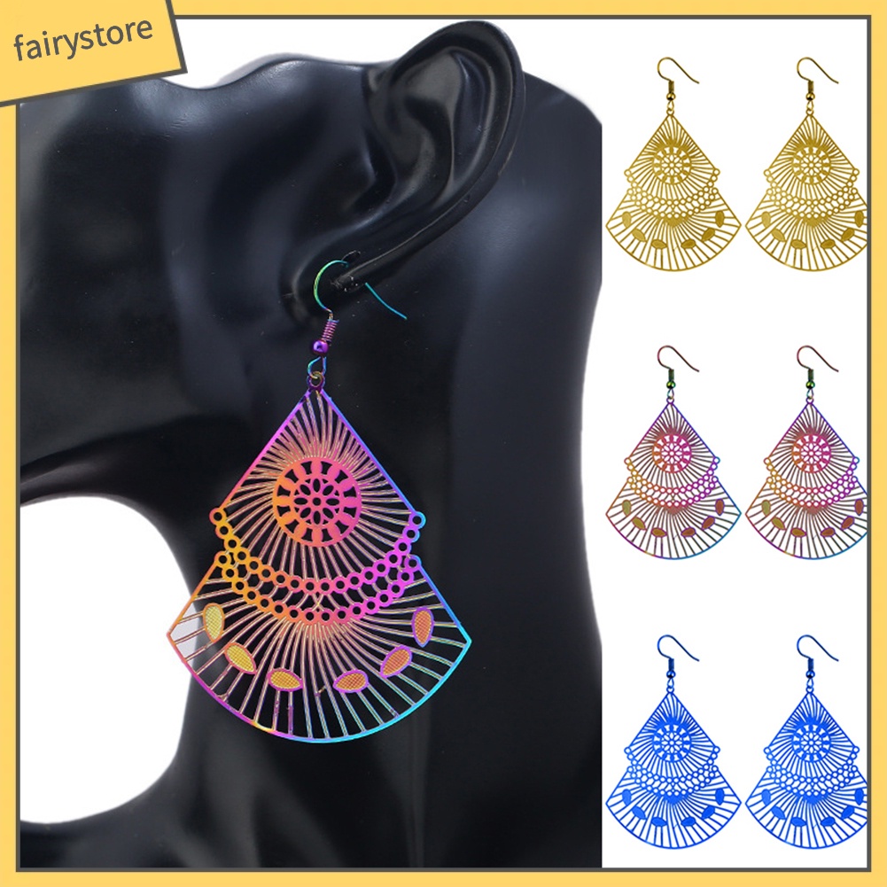 Bông Tai Dáng Dài Hình Quạt Rỗng Nhiều Màu Thời Trang Cho Nữ