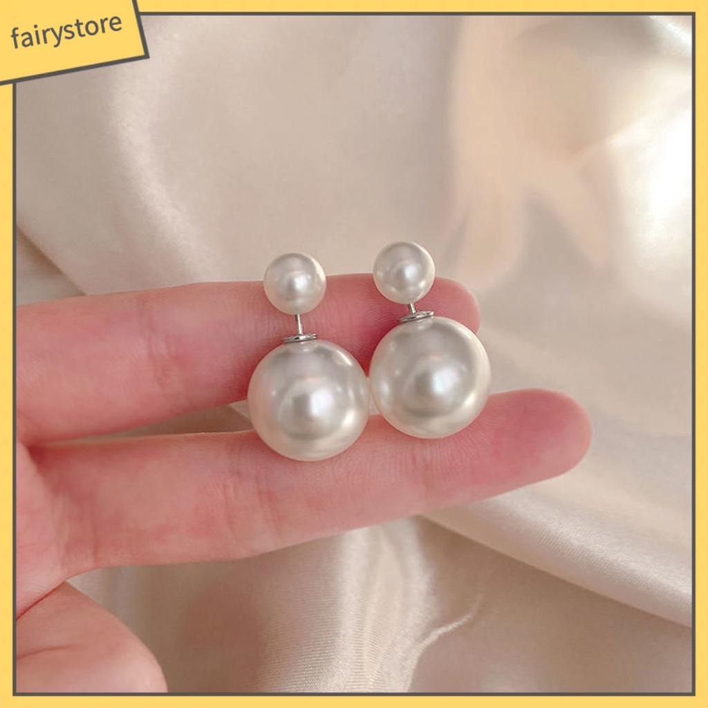 [FRO] 1 Cặp Bông Tai Đinh Tán Hình Học Hai Mặt Đính Ngọc Trai Nhân Tạo Mạ Điện Thanh Lịch Thích Hợp Làm Quà Tặng Cho Nữ