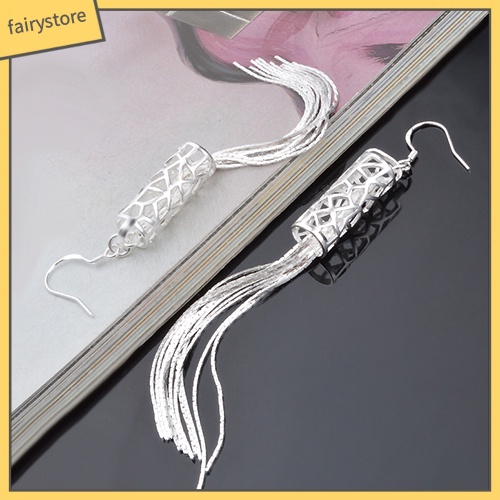 Bông Tai Mạ Bạc Dáng Dài Tua Rua Thời Trang Cho Nữ