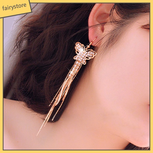 Bông Tai Tua Rua Dáng Dài Hình Bán Nguyệt / Bướm / Mặt Trăng Đính Đá Thời Trang Cho Nữ