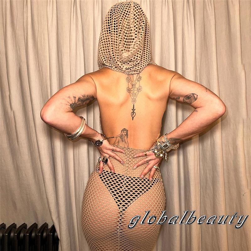 Đầm Dài Ôm Dáng Không Tay Có Mũ Trùm Đầu Khoét Rỗng Màu Sắc Trơn Dành Cho Nữ