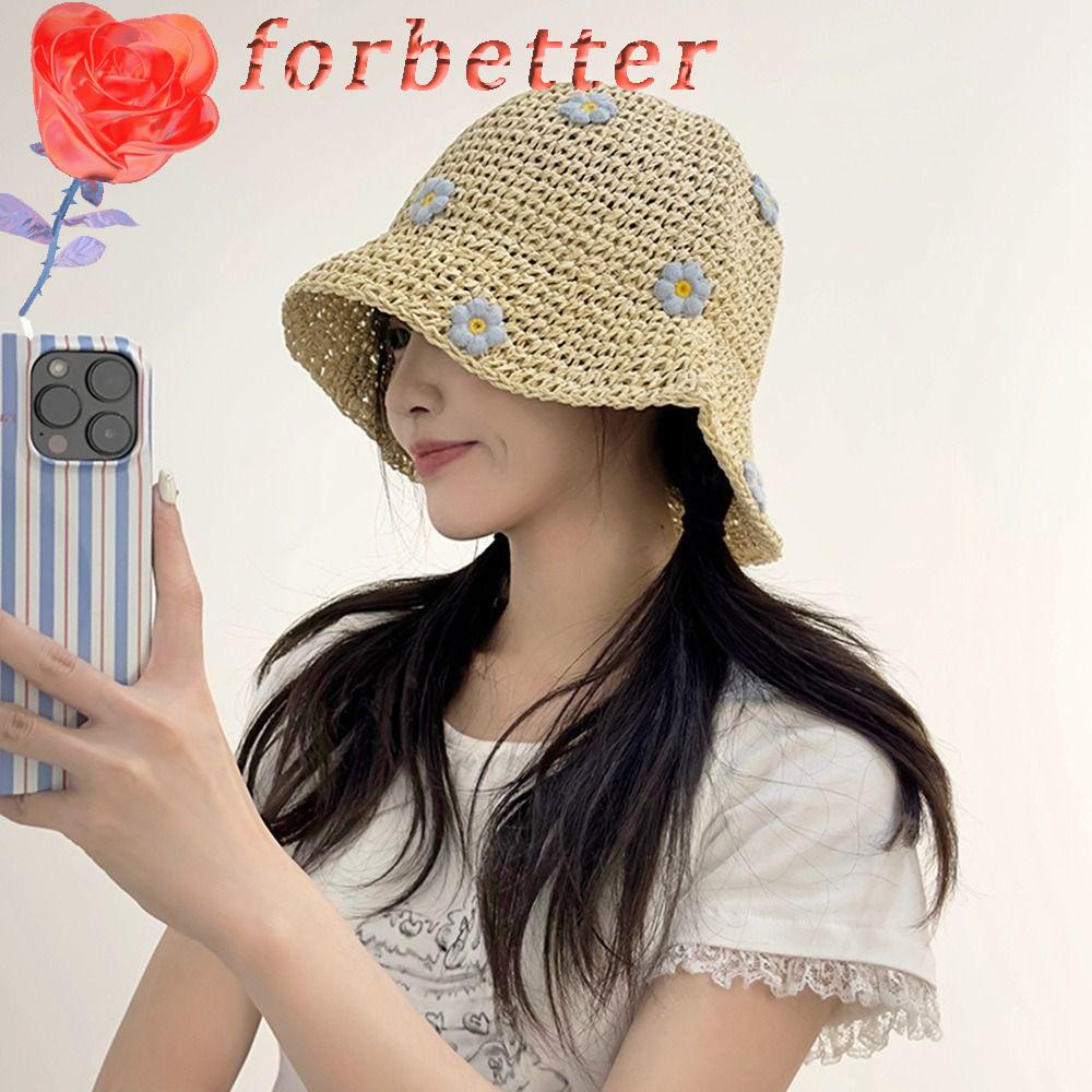 Mũ Cói Chống Nắng / Tia UV Thêu Hoa Phong Cách Boho Thời Trang Mùa Hè Cho Nữ