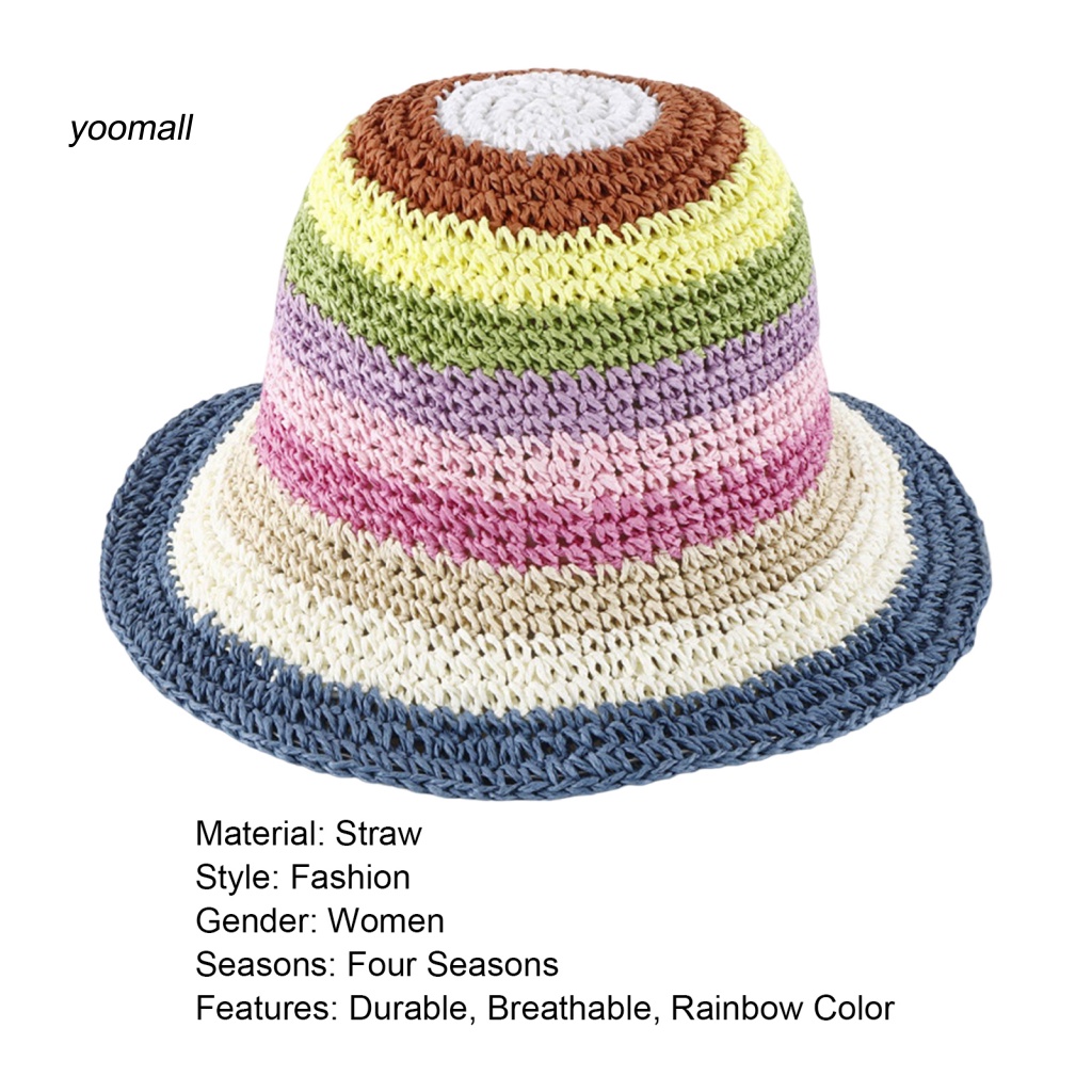 Mũ Đan Rơm Chống Nắng Nhiều Màu Sắc Họa Tiết Kẻ Sọc Cho Nữ