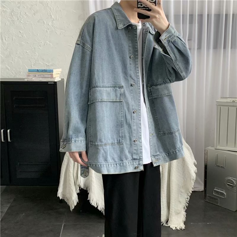Áo Khoác Denim Dáng Rộng Phong Cách Retro Hong Kong Thời Trang Thu Đông Cho Nam