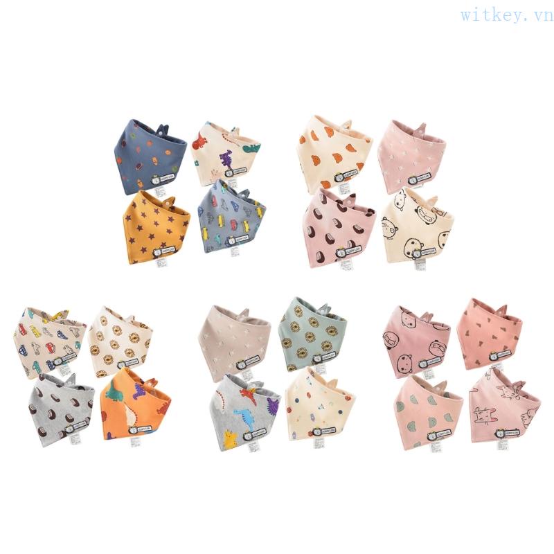 Bộ 4 Yếm Ăn Cotton Thấm Hút Tốt Tiện Dụng Cho Bé Sơ Sinh