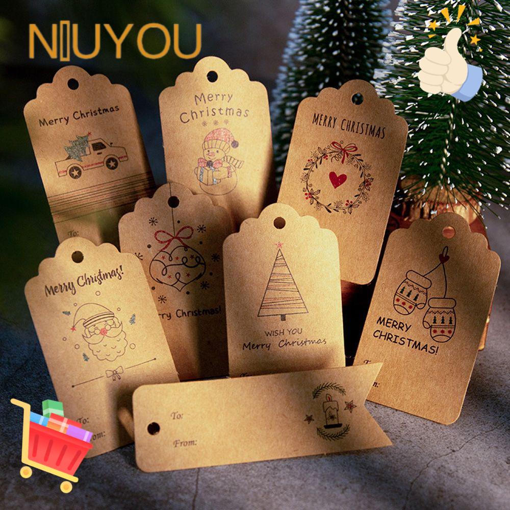 Bộ 50 Thẻ Giấy Kraft In Họa Tiết Tuần Lộc Trang Trí Giáng Sinh