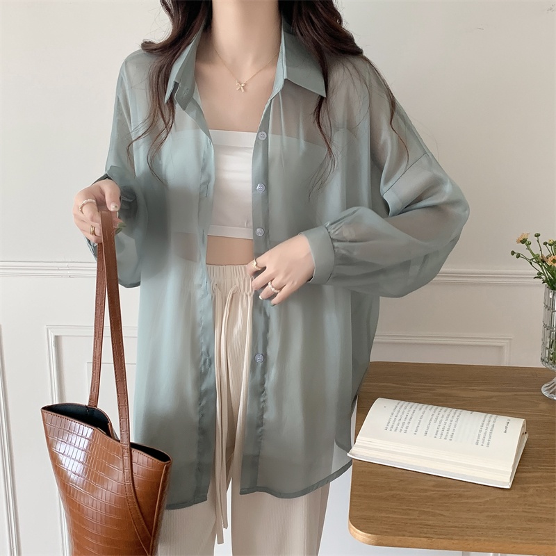 SUXI Áo Sơ Mi Chiffon Dài Tay Chống Nắng Dáng Rộng Thời Trang Cho Nữ