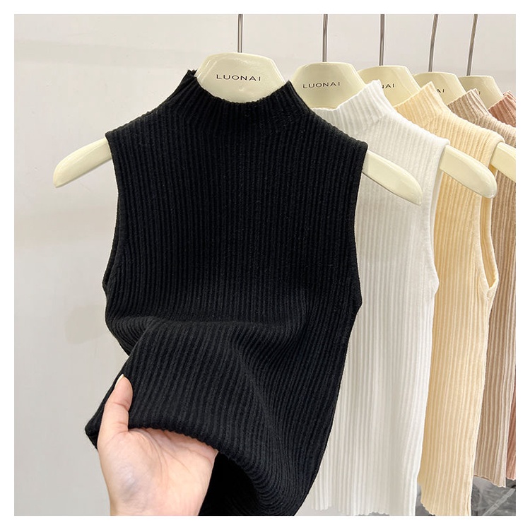 Áo Dệt Kim Sát Nách Cổ Lọ Phong Cách Phương Tây Sang Trọng Cho Nữ