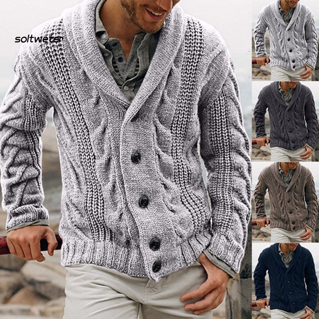 Áo Khoác Sweater Dệt Kim Cổ Chữ V Màu Sắc Trơn Phong Cách Vintage Dành Cho Nam Giới