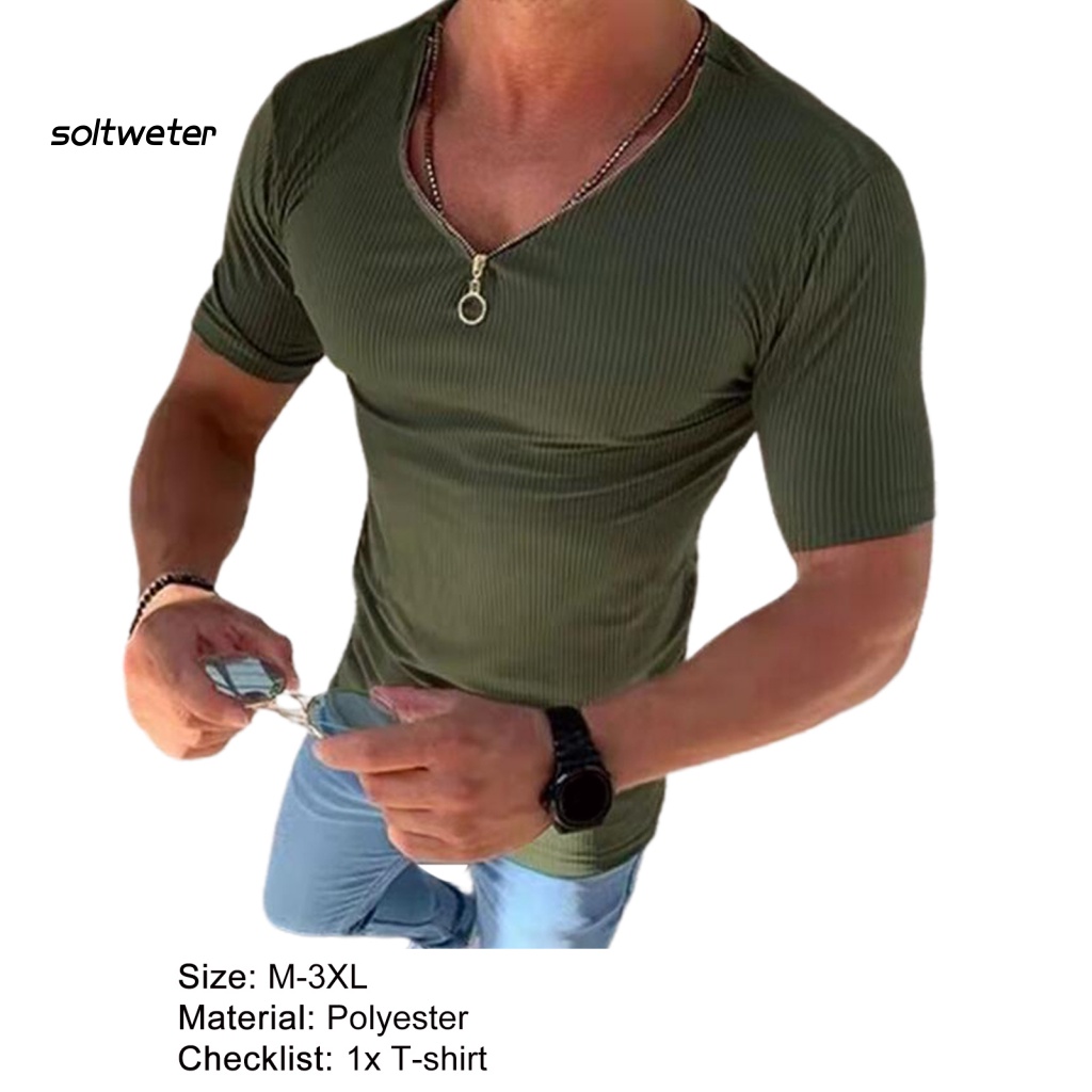 Áo Thun Cổ Tròn Màu Sắc Đơn Giản Có Khóa Kéo Thời Trang Mùa Hè Cho Nam