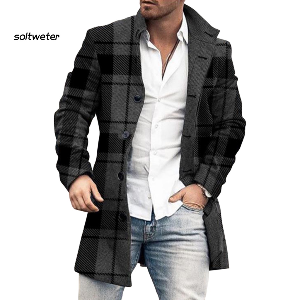 Áo Khoác Nam Dài Tay Cổ Bẻ Họa Tiết Kẻ Sọc Một Hàng Nút Thời Trang Đường Phố