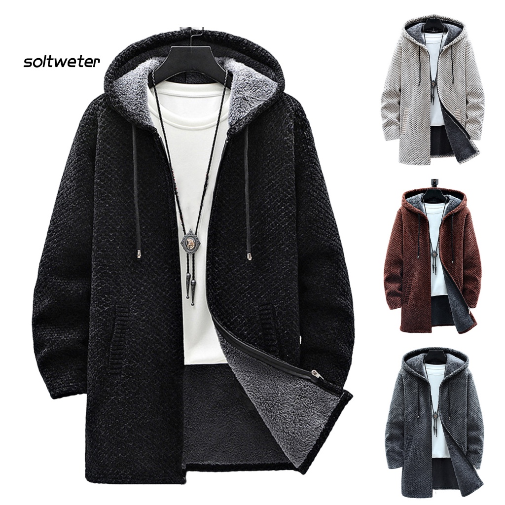 Áo Khoác Sweater Dệt Kim Tay Dài Có Mũ Trùm Vải Lông Dày Dặn Phối Dây Rút Thời Trang Thu Đông Đường Phố