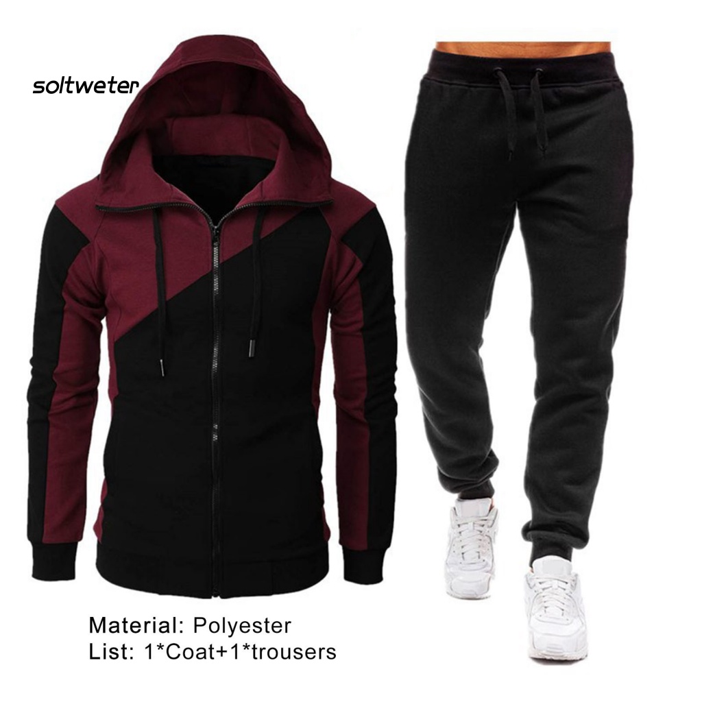 Bộ Đồ Thể Thao Hai Mảnh Gồm Áo Khoác Có Mũ Trùm Và Dây Rút Hai Màu Thời Trang Mùa Đông
