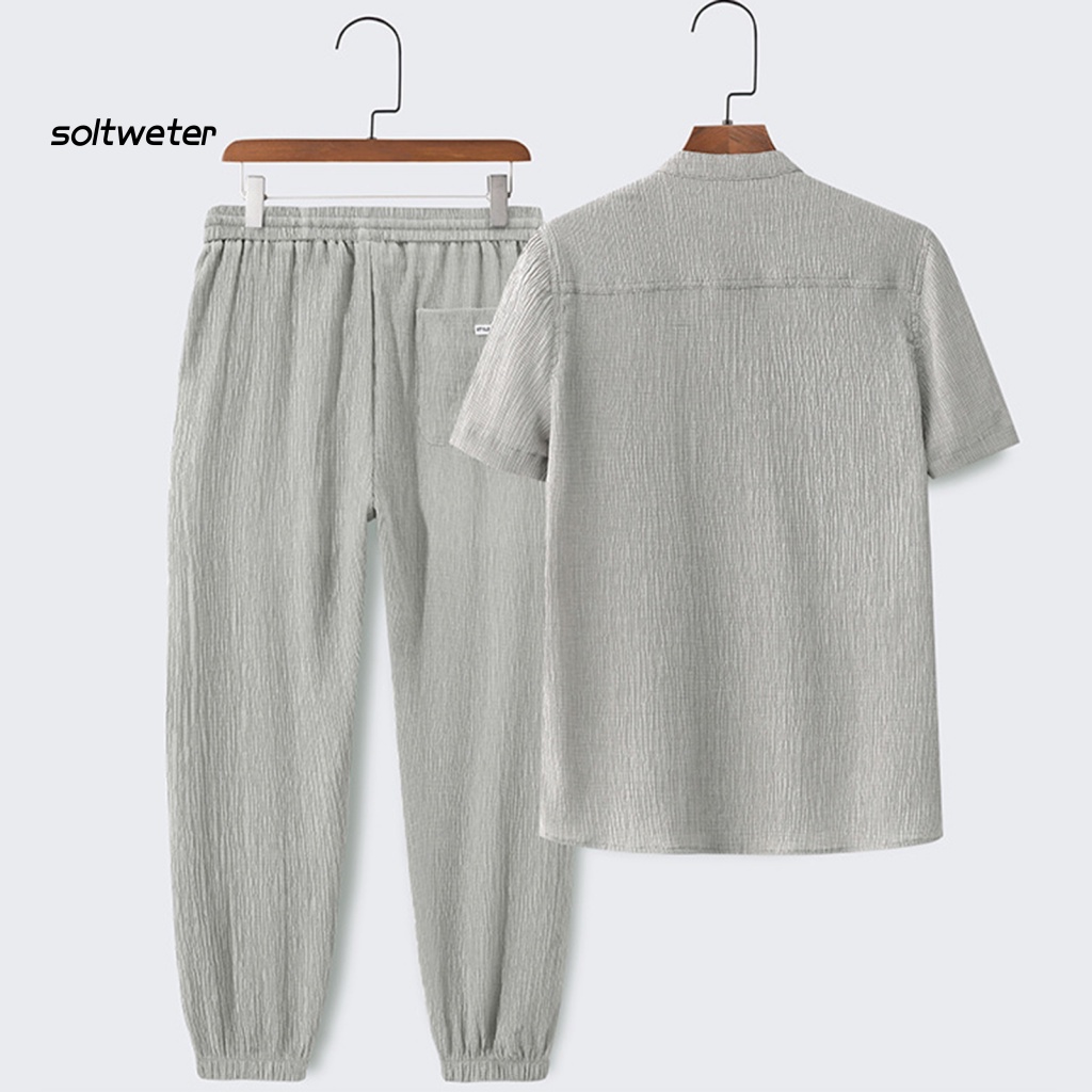 1 Bộ Áo Thun Cổ Tròn Cài Nút Màu Trơn Phối Quần Dài Lưng Thun Co Giãn Thời Trang Mùa Hè Cho Văn Phòng