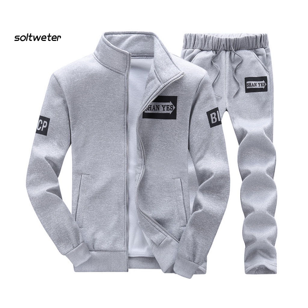 1 Bộ Áo Khoác Nỉ Cổ Đứng Màu Trơn Dây Rút + Quần Thể Thao In Chữ Thời Trang Mùa Thu Năng Động