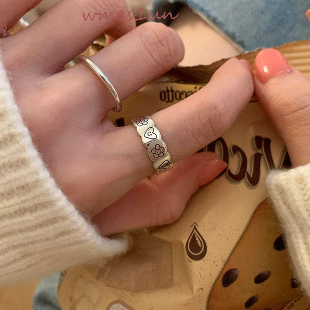 Nhẫn Hở Hình Hoa / Mặt Cười / Trái Tim Dễ Thương Tùy Chỉnh Thời Trang Hàn Quốc WMES15H