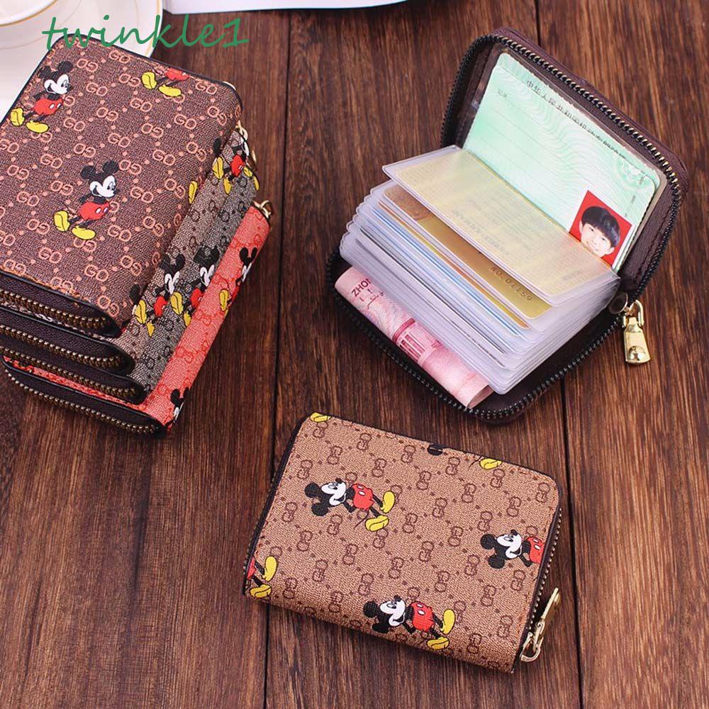 Ví Da PU Dáng Ngắn Cỡ Lớn In Hình Chuột Mickey Lấp Lánh Kiểu Hàn Quốc Cho Nữ Giá Đỡ