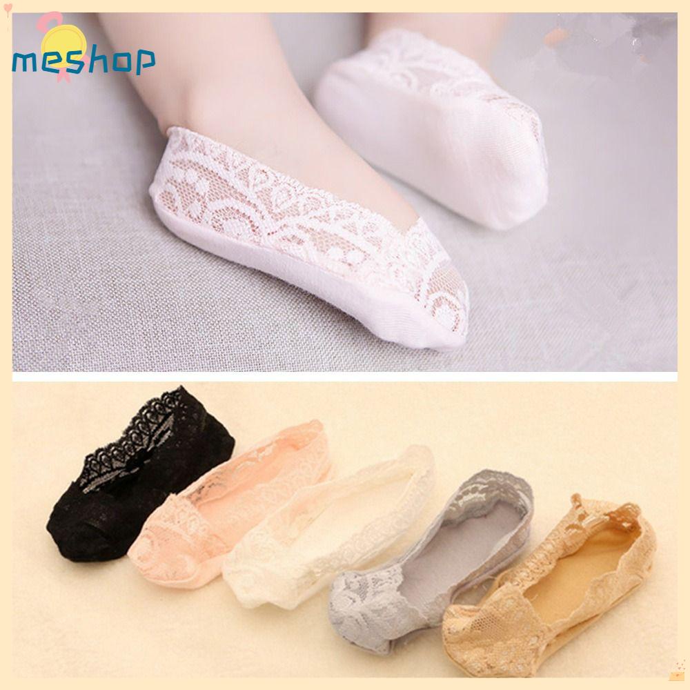 Vớ Thuyền Bằng Silicone Gel Cotton Phối Ren Cổ Thấp Thoáng Khí