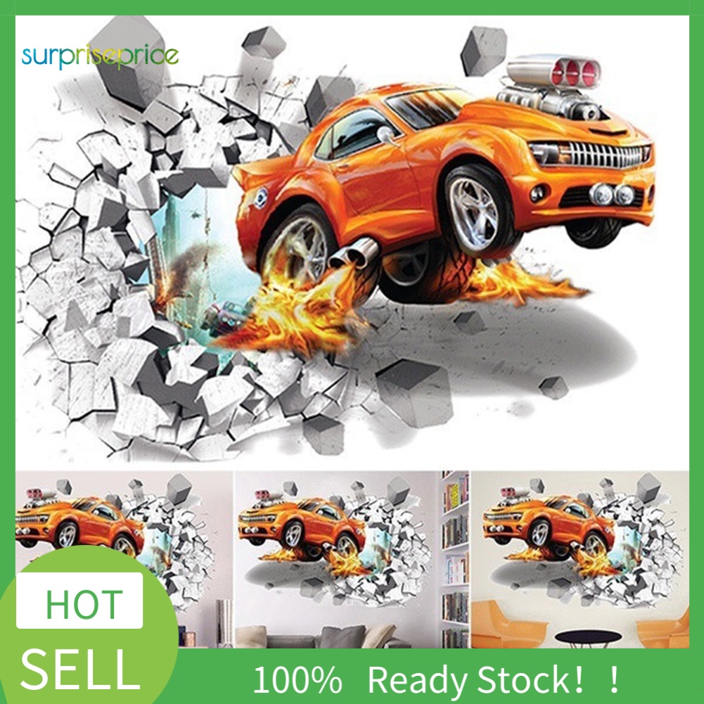 Sticker Dán Tường Họa Tiết Xe Hơi Hoạt Hình 3D Dễ Thương Bắt Mắt
