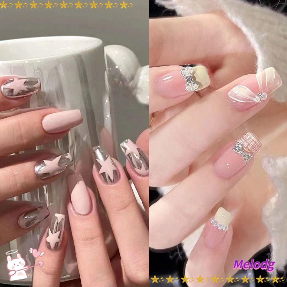 Bộ 24 Móng Tay Giả Kiểu Pháp Có Thể Tháo Rời