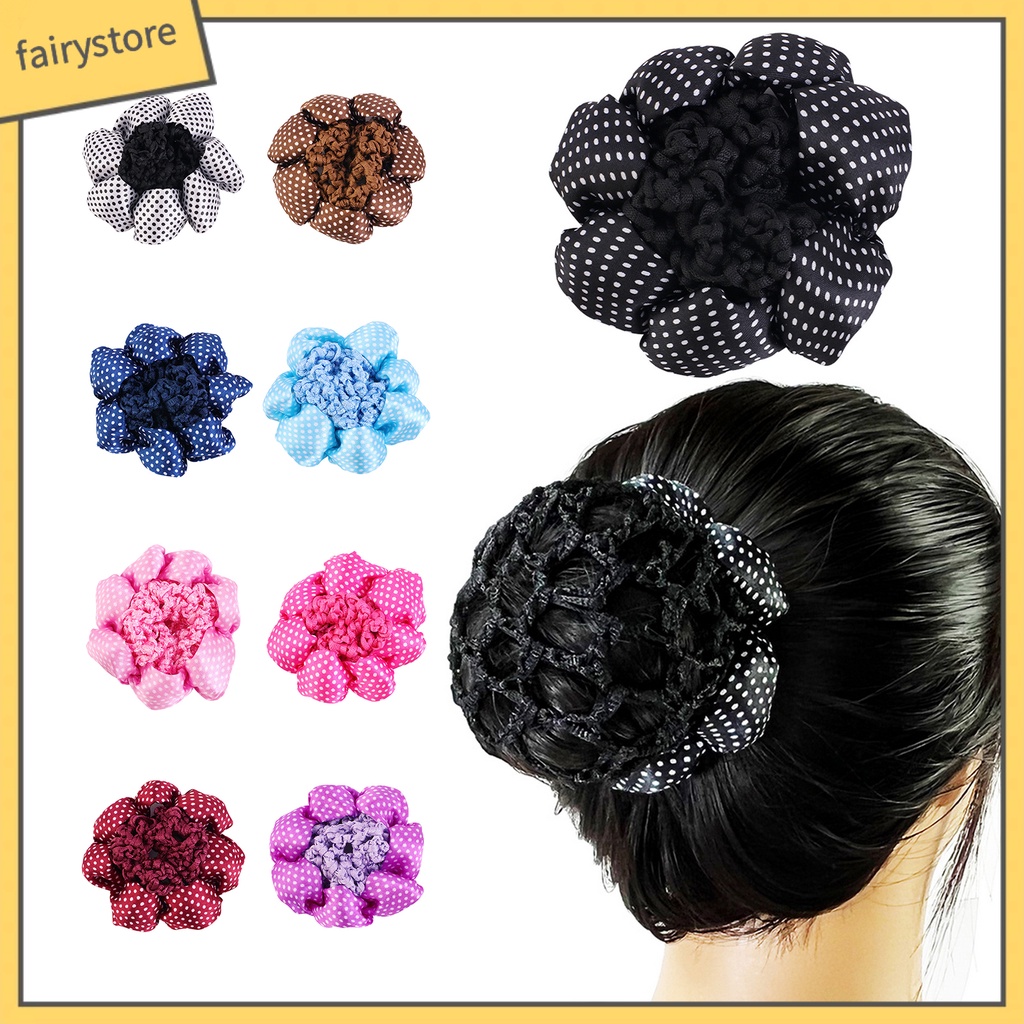 [FRO] Lưới Buộc Tóc Mềm Mại Co Giãn Cao In Họa Tiết Chấm Bi Màu Tương Phản Nhẹ Nhàng Dành Cho Nữ