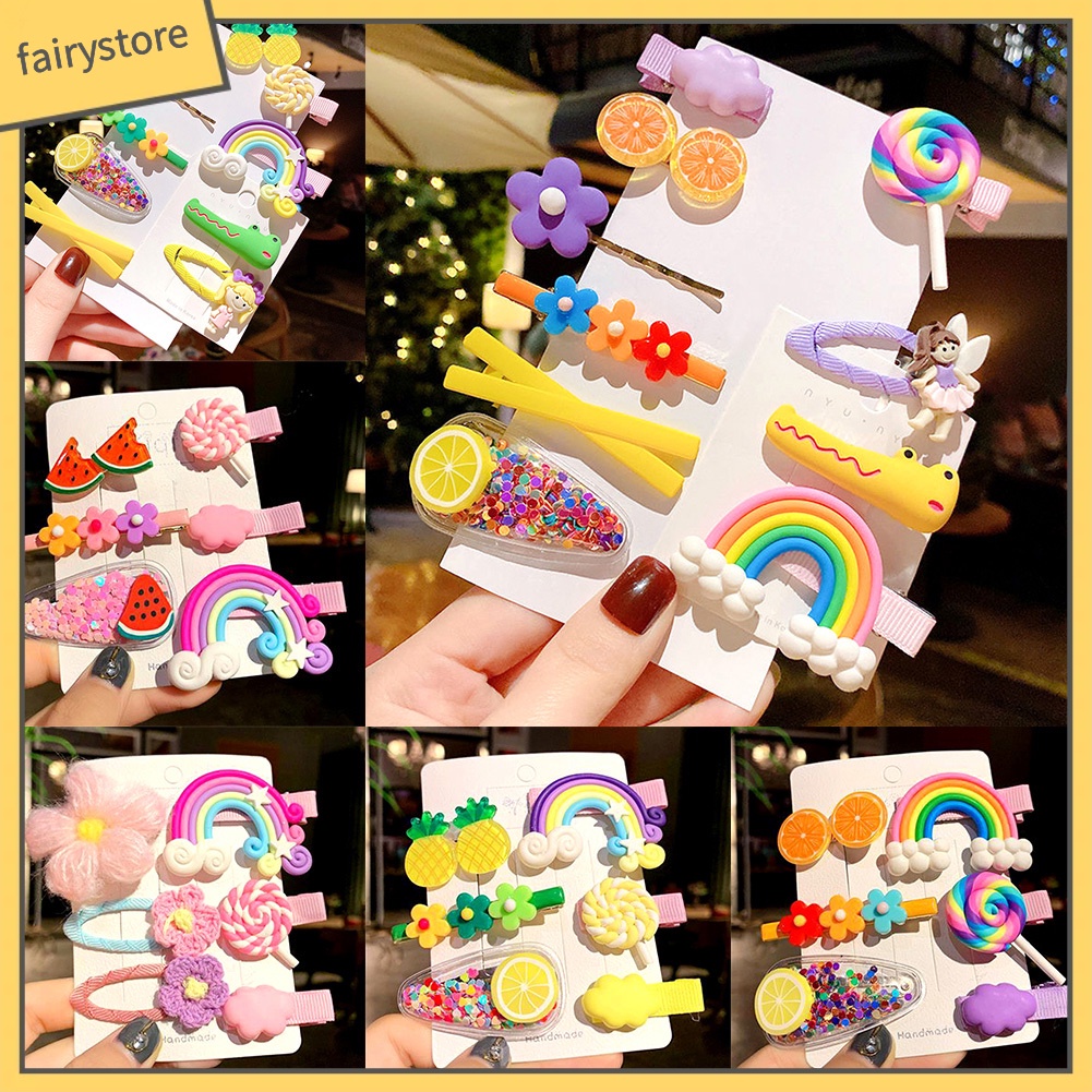 Kẹp Tóc Mái Cầu Vồng Họa Tiết Hoa / Dâu Hoạt Hình Cho Bé Gái