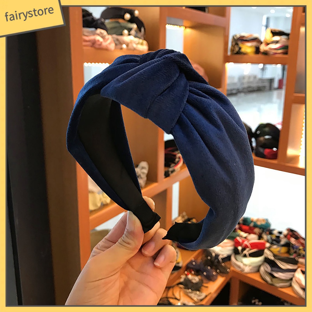 Băng Đô Nhung Thắt Nút Co Giãn Bản Rộng Phong Cách Hàn Quốc Thanh Lịch Cho Nữ Mặc Hàng Ngày