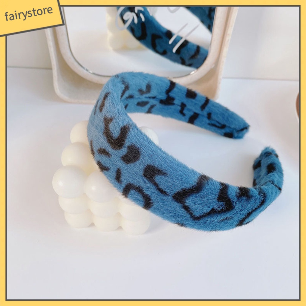 Băng Đô Cài Tóc Phủ Lông Họa Tiết Da Báo Viền Rộng Phong Cách Cổ Điển Thời Trang Cho Nữ