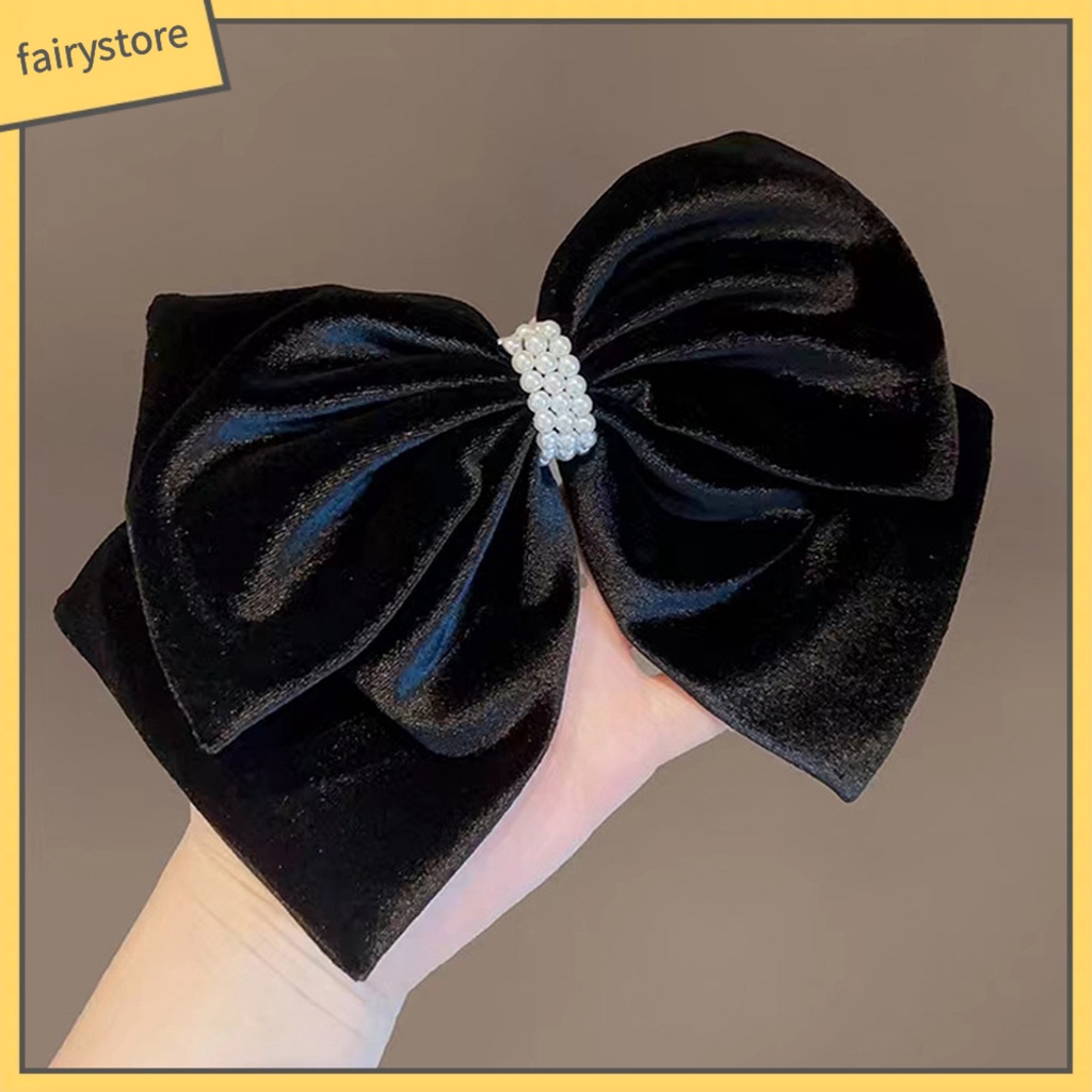 Kẹp Tóc Hình Nơ Đính Ngọc Trai Giả Hai Lớp Chống Trượt Xinh Xắn