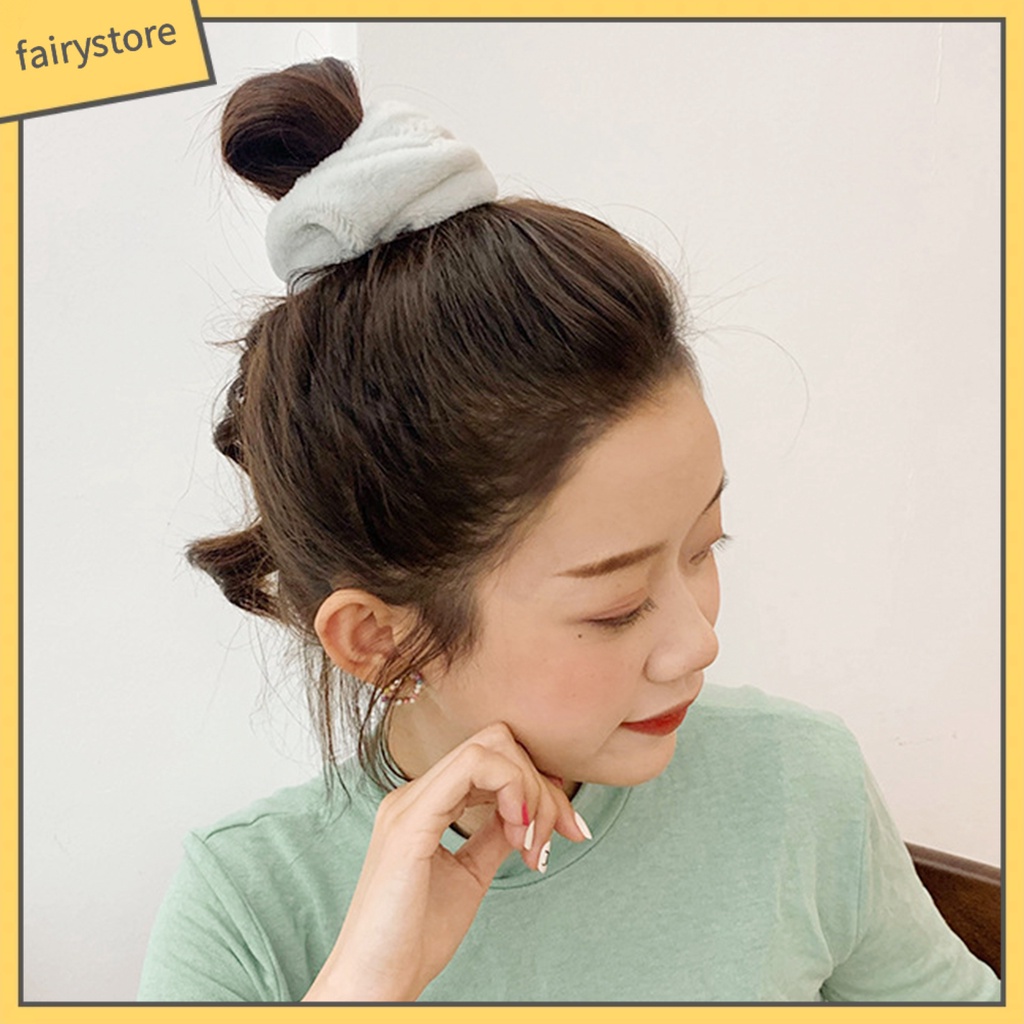 Dây Cột Tóc Lông Nhung Mềm Màu Trơn Giữ Ấm Mùa Đông Cho Nữ