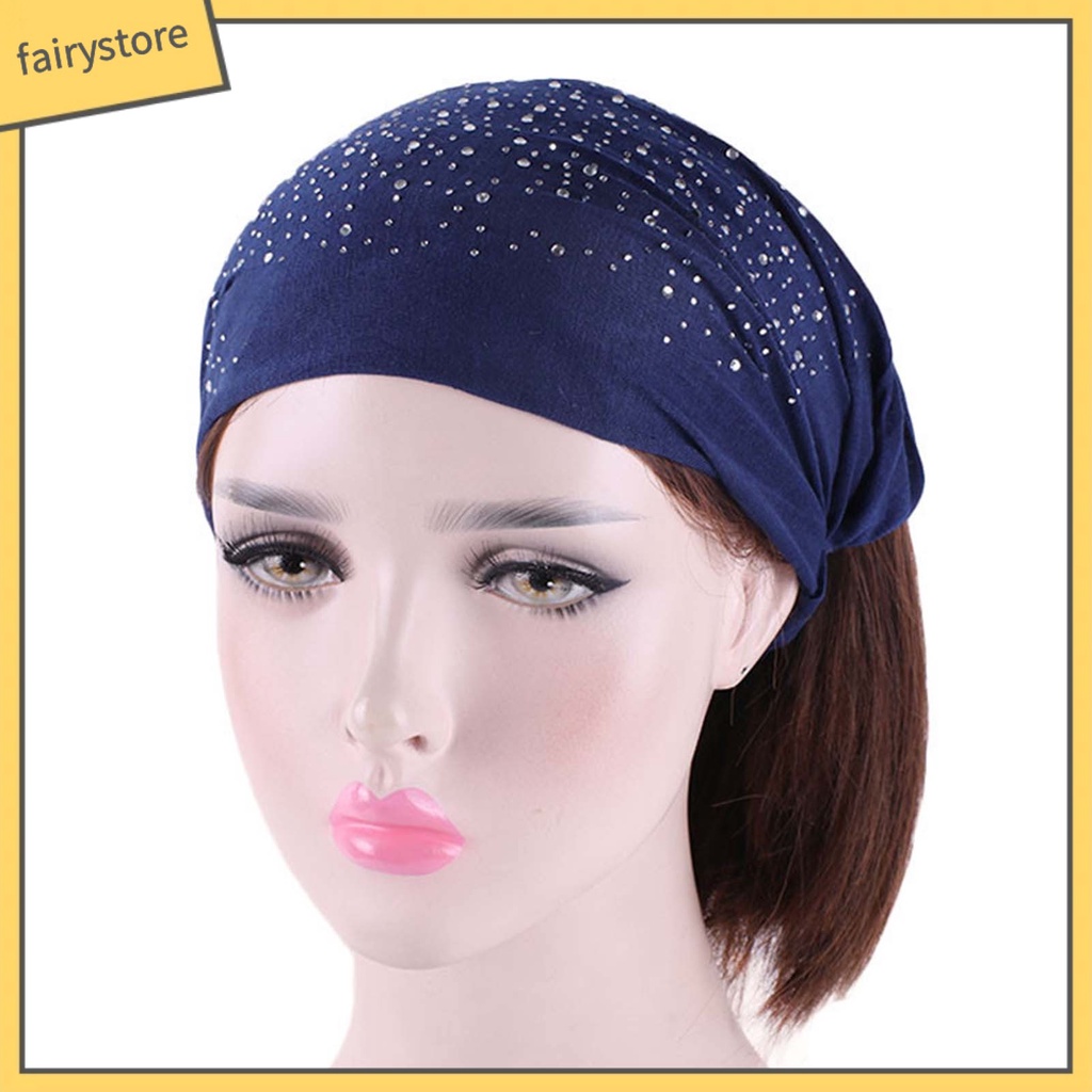 Băng Đô Cài Tóc Bản Rộng Co Giãn Tốt Màu Trơn Đính Đá Cho Nữ