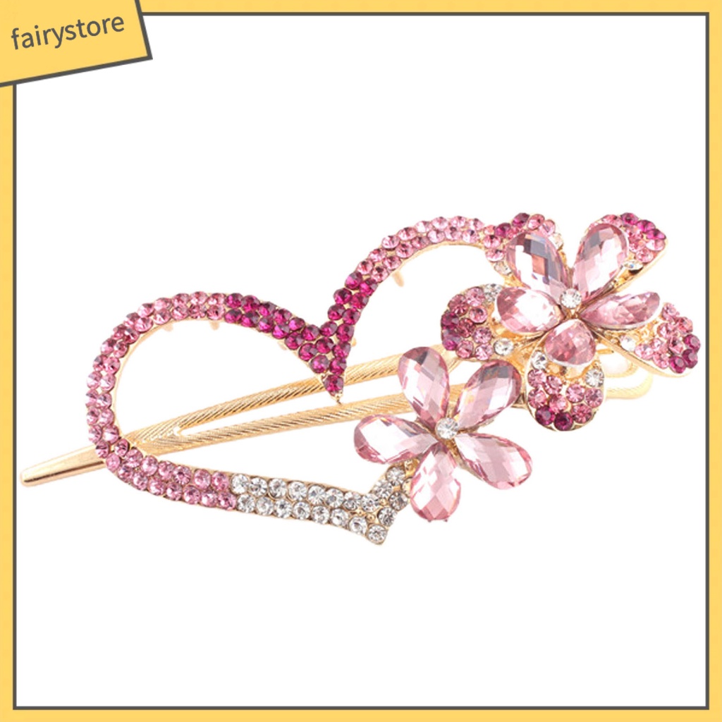 Kẹp Tóc Hình Hoa / Trái Tim Đính Đá Lấp Lánh Phong Cách Vintage