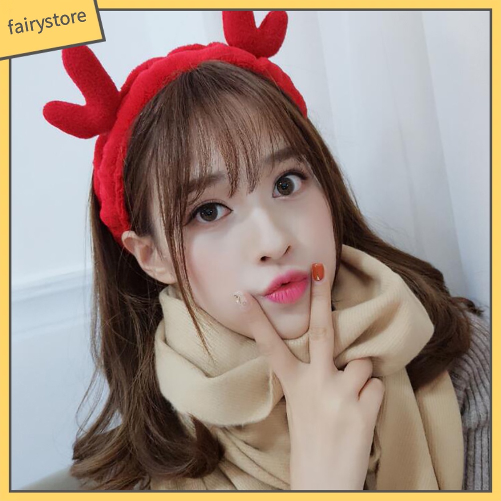 Băng Đô Cài Tóc Hình Sừng Hươu Bằng Cotton Co Giãn Cho Nữ