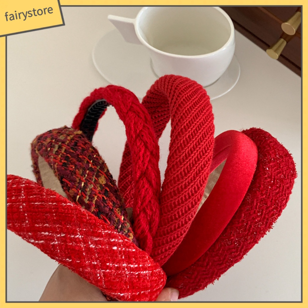 Băng Đô Bện Sợi Co Giãn Chống Trượt Màu Trơn Phong Cách Năm Mới Cho Nữ