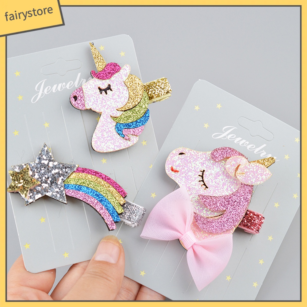 Kẹp Tóc Hình Kỳ Lân Màu Cầu Vồng Lấp Lánh Thời Trang Cho Bé Gái