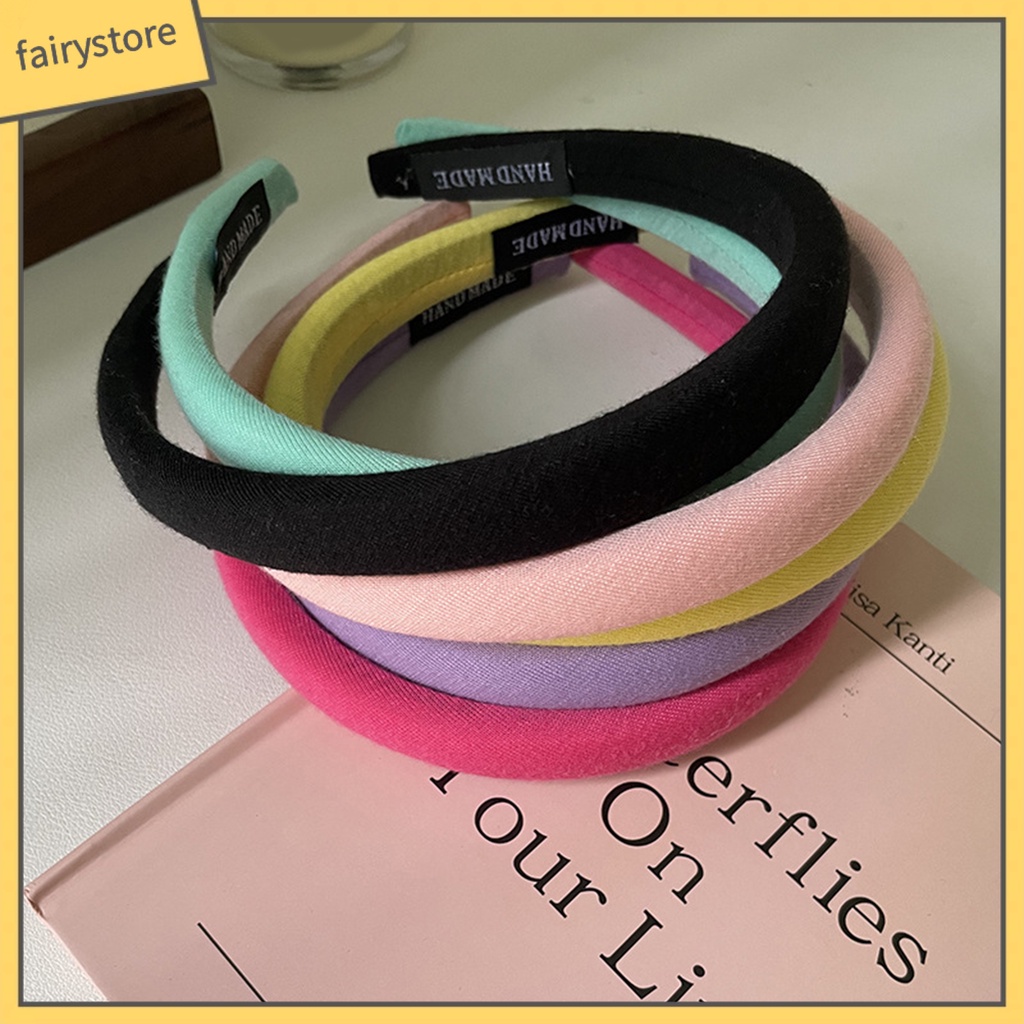 Băng Đô Cài Tóc Bản Rộng Co Giãn Chống Trượt Màu Trơn Dành Cho Nữ