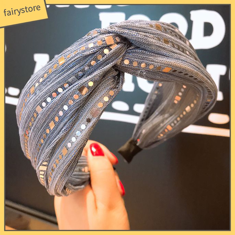 Băng Đô Cài Tóc Bản To Đính Sequin Lấp Lánh Phong Cách Vintage Cho Nữ