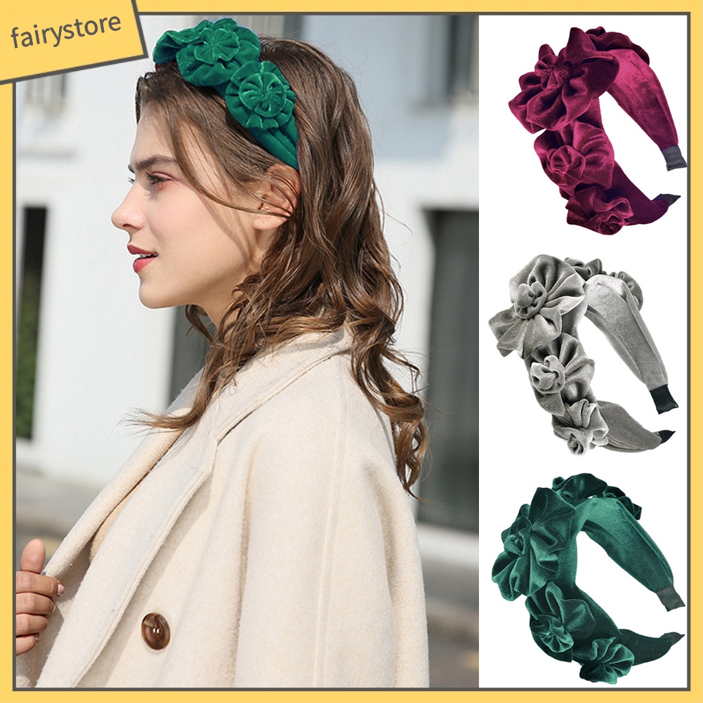 Băng Đô Cài Tóc Đính Hoa Vải Nỉ Thời Trang Cho Nữ