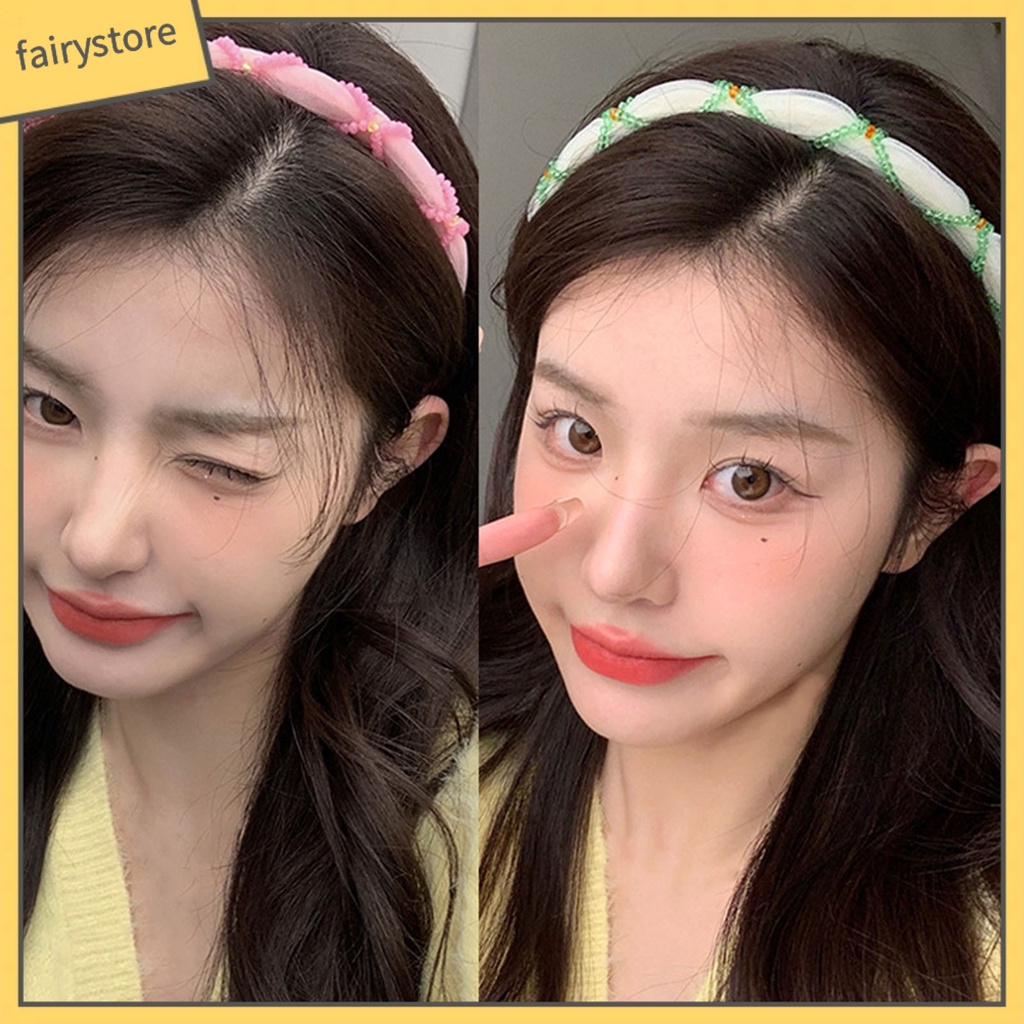Băng Đô Cài Tóc Đính Hạt Và Lưới Màu Sắc Đơn Giản Phong Cách Hàn Quốc
