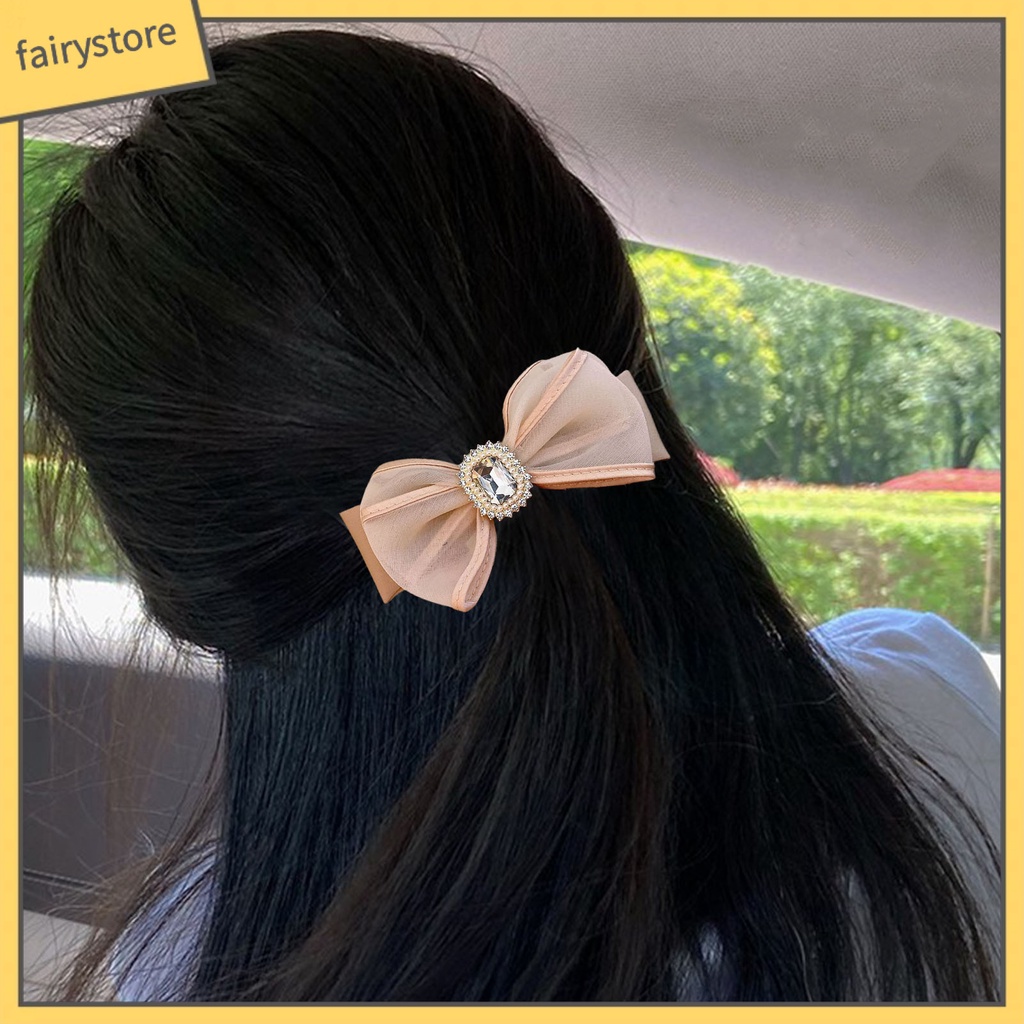 Kẹp Tóc Trang Trí Hình Nơ Lưới Đính Đá Phong Cách Hàn Quốc Ngọt Ngào