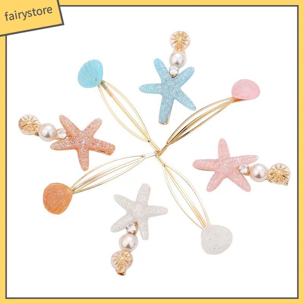 Set 2 Kẹp Tóc Hình Vỏ Sò / Sao Biển Đính Ngọc Trai Giả Thời Trang