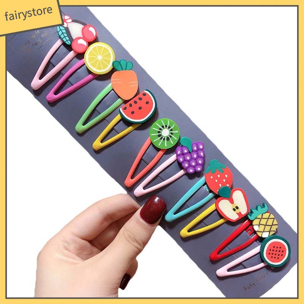 Set 10 Kẹp Tóc Hình Cây Dù / Hoa / Trái Cây Dễ Thương Cho Bé Gái