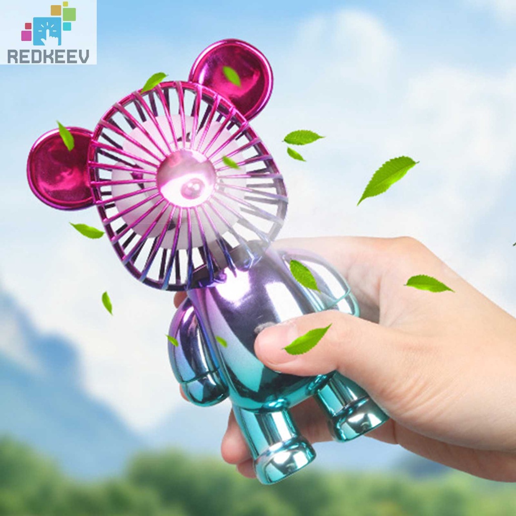 Quạt Mini Để Bàn Làm Mát Cầm Tay 3 Tốc Độ Hình Gấu Graffiti Mạ Điện