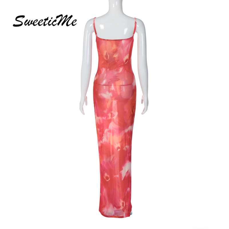 Đầm Dài Cổ Chữ U Hở Lưng Dáng Ôm In Họa Tiết Thời Trang 2023 Quyến Rũ Cho Nữ