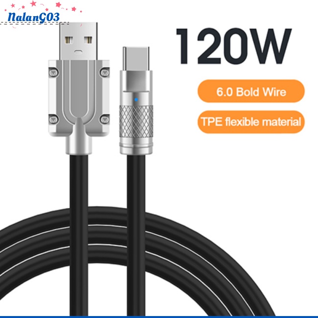 Dây Cáp Sạc Usb Type C 120w 6a Có Đèn Led Báo Hiệu Tương Thích Cho Xiaomi Huawei Samsung