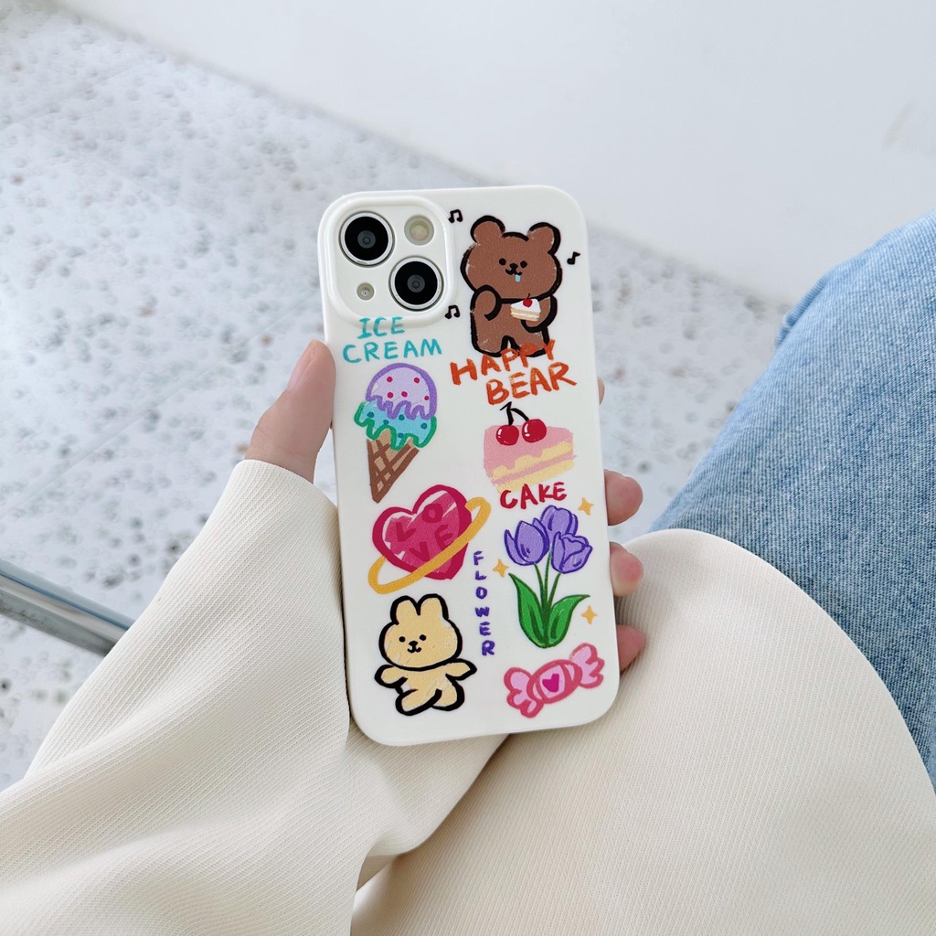 Ốp Điện Thoại TPU Silicon Chống Sốc In Hình Gấu Hoạt Hình Kèm Dây Đeo Cho iPhone 13 12 11 Pro Max 14 Plus
