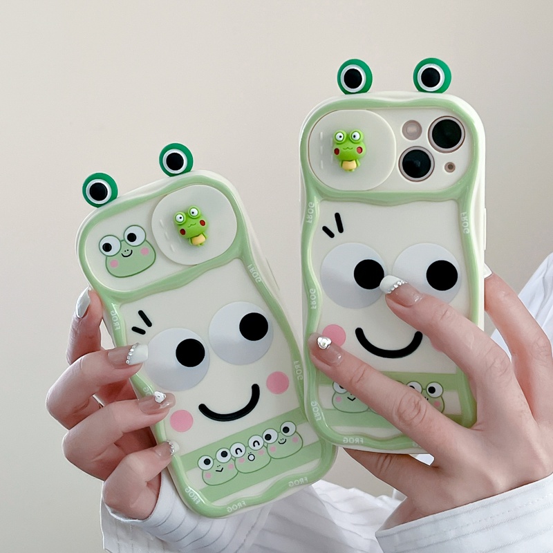 Ốp Điện Thoại Silicone Hoạ tiết hoạt hình 3D ếch mắt to Cho iPhone 12 13 14 15 Pro Max